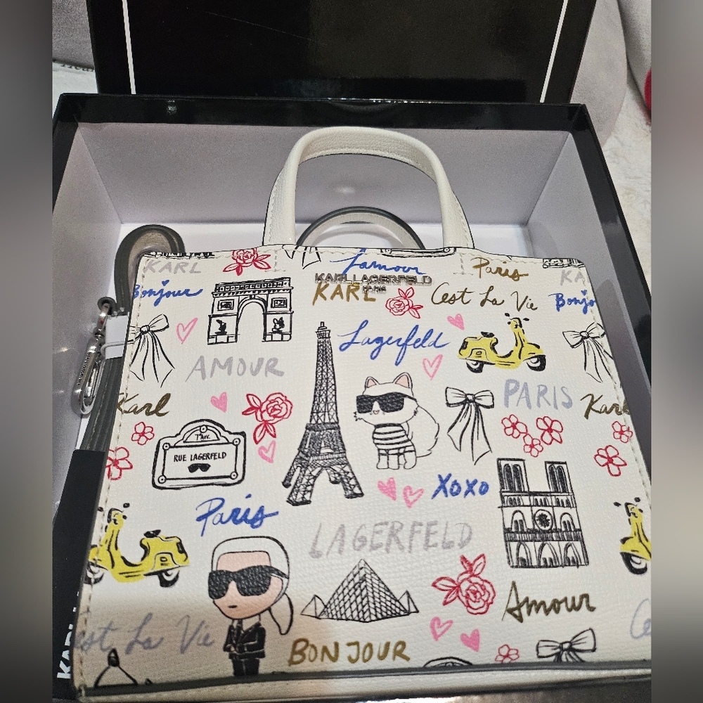 Karl Lagerfeld White Paris Print Women's Bag